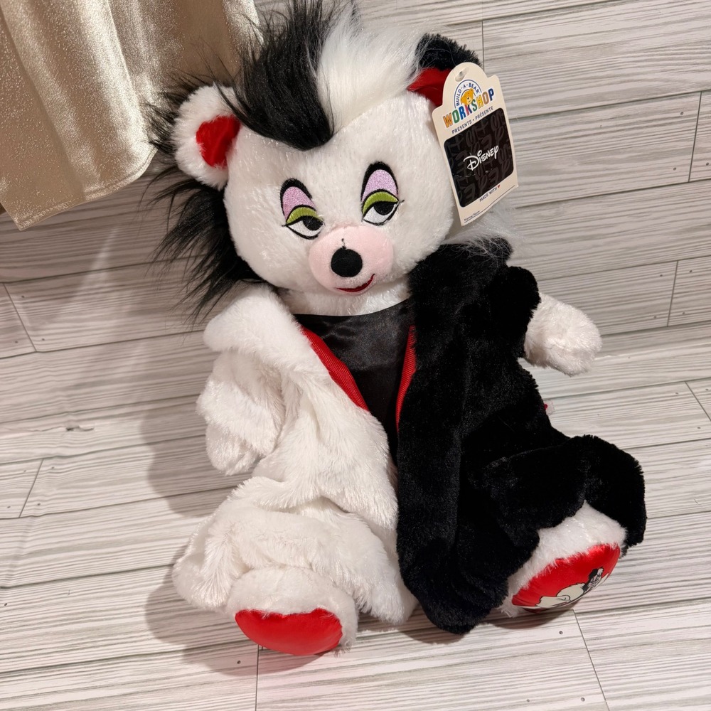 Build-A-Bear Disney Villains Cruella De Vil Plush Bear with Faux Fur Coat NWT